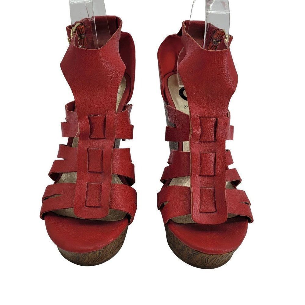 Y2K Guess Strappy Wedge Platform Sandals 8 Red Faux Vegan Leather Chunky Heels - Picture 7 of 15